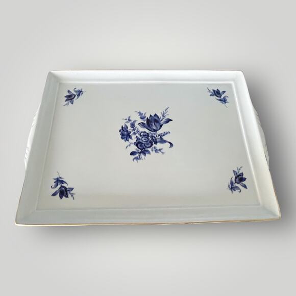 RICHARD GINORI BLUE LUMEGGIATO ORO Rectangular Porcelain Tray Handles Italy EUC - Picture 13 of 13